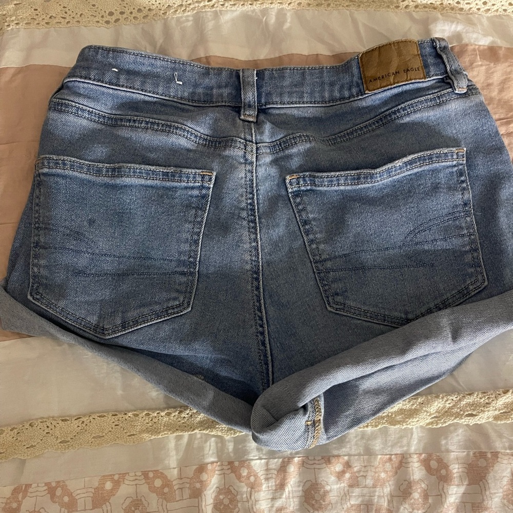American eagle high waisted blue denim shorts, stretchy